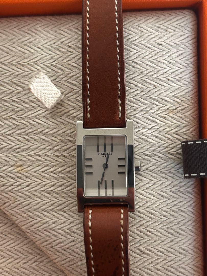 HERMES 長方形時計 ブラウンレザー