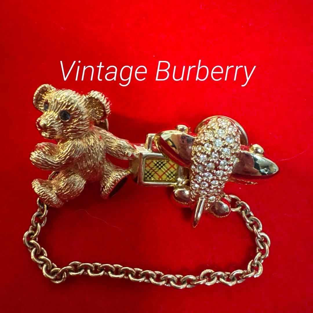 Vintage Burberry クマと飛行機 ピンブローチ‘123