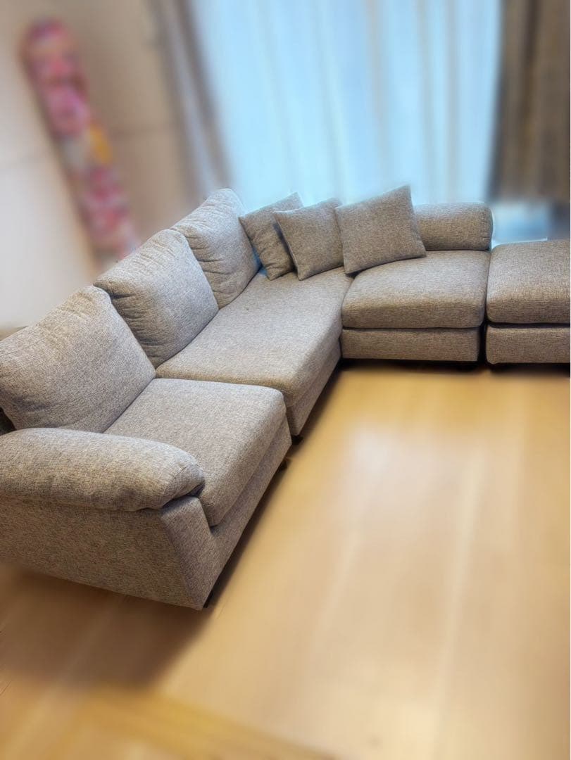 【直接受け渡し限定】タンスのゲン グレー L字型ファブリックソファ