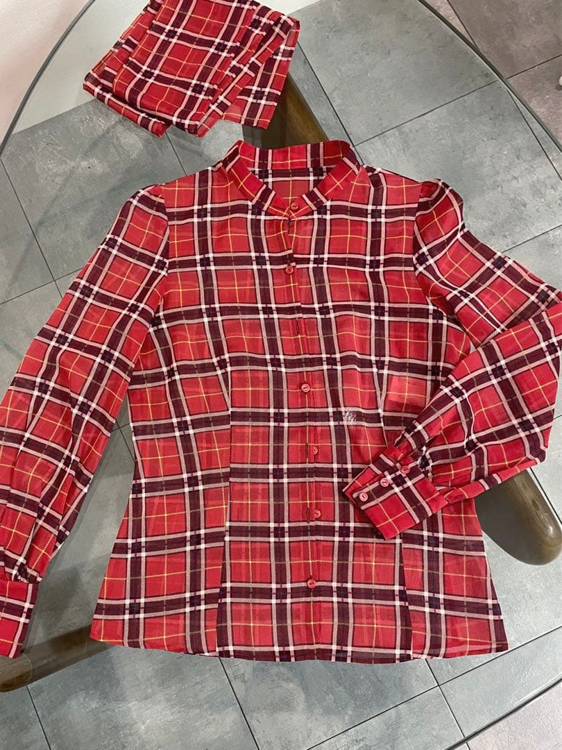 ANAYI ブラウス　ボウタイ付　チェック　シフォン　リボン　春