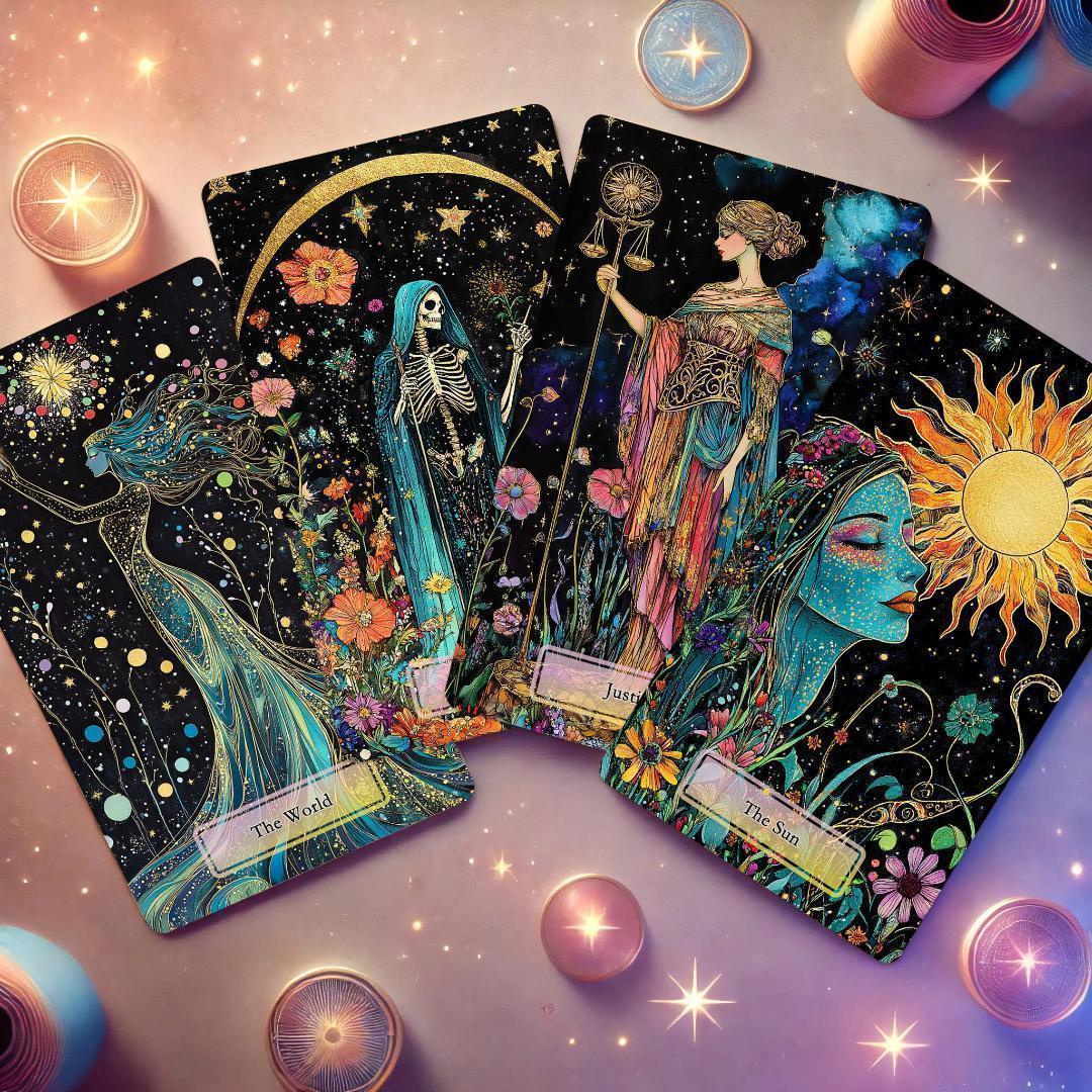 在庫2点✨金縁ver✨超美麗イラスト✨夜空と星の魔法の庭の神秘のタロットカード