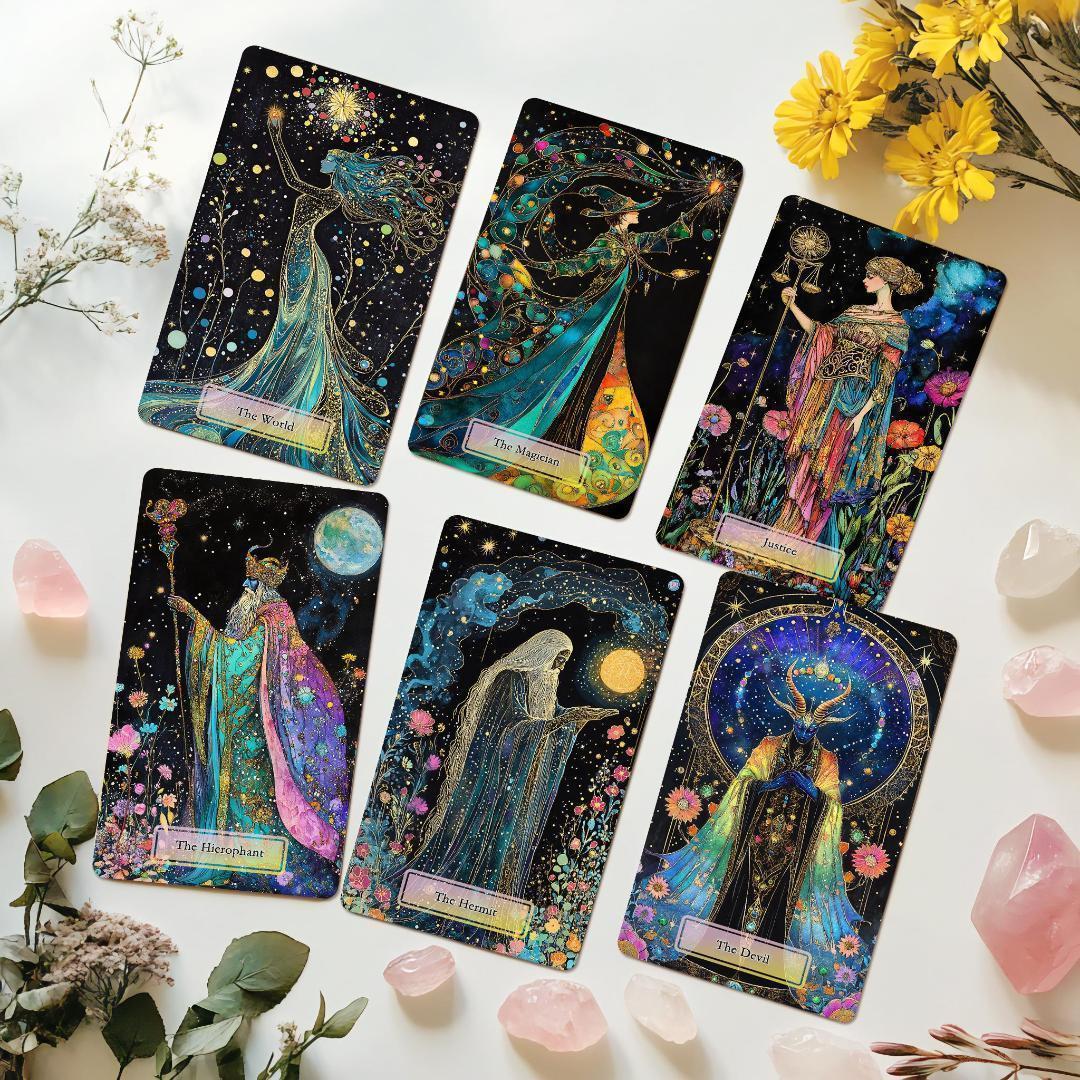 在庫2点✨金縁ver✨超美麗イラスト✨夜空と星の魔法の庭の神秘のタロットカード