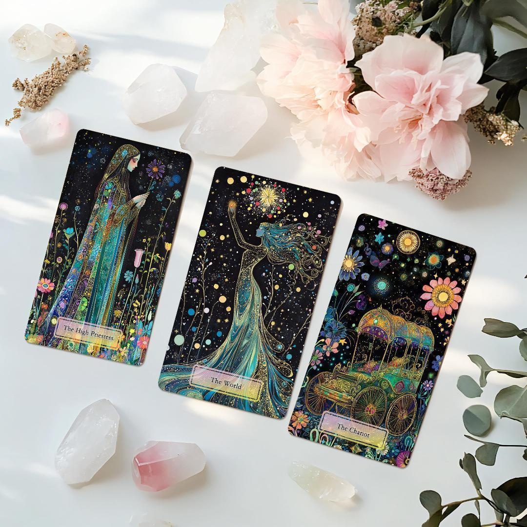 在庫2点✨金縁ver✨超美麗イラスト✨夜空と星の魔法の庭の神秘のタロットカード