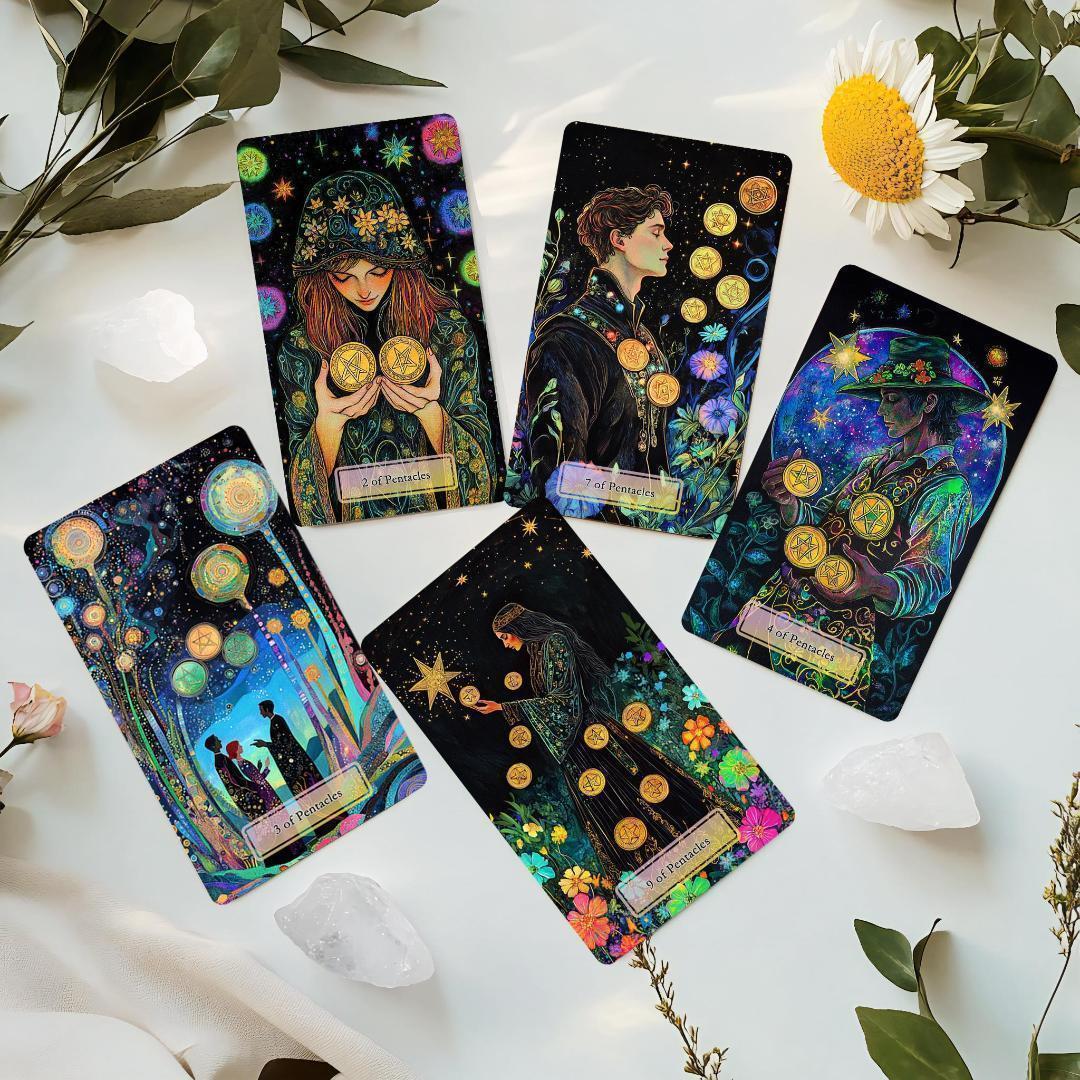 在庫2点✨金縁ver✨超美麗イラスト✨夜空と星の魔法の庭の神秘のタロットカード