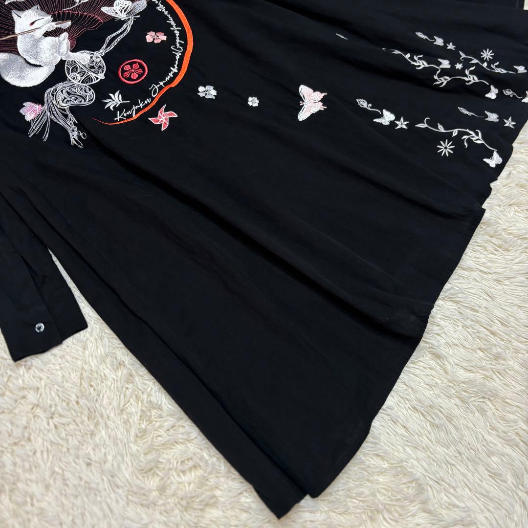 KON-JAKU 華麗なるシャツワンピース　刺繍　和モダン　狐　今昔