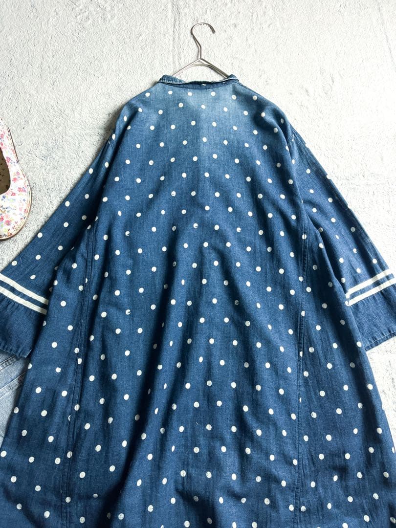 【45R】umii908 コットン100% ドット柄 スキッパーシャツワンピース