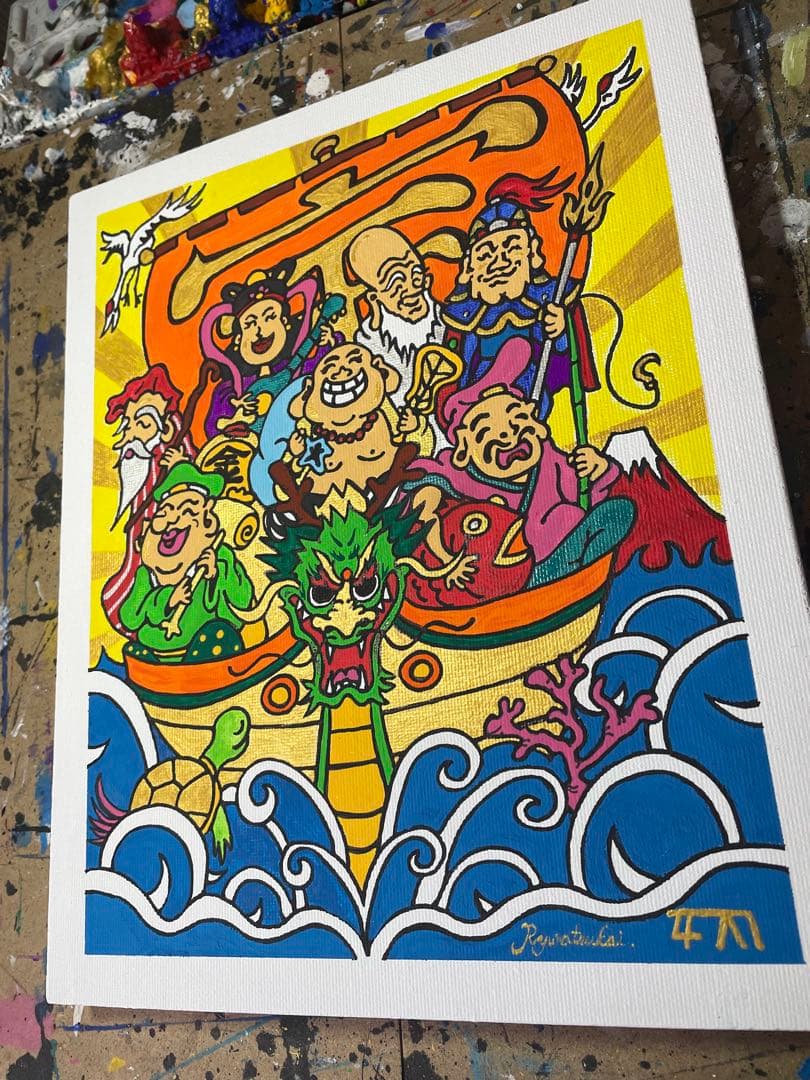 うさ☆ 開運絵画 七福神 アクリル画 絵画 龍ノツカイ 金運