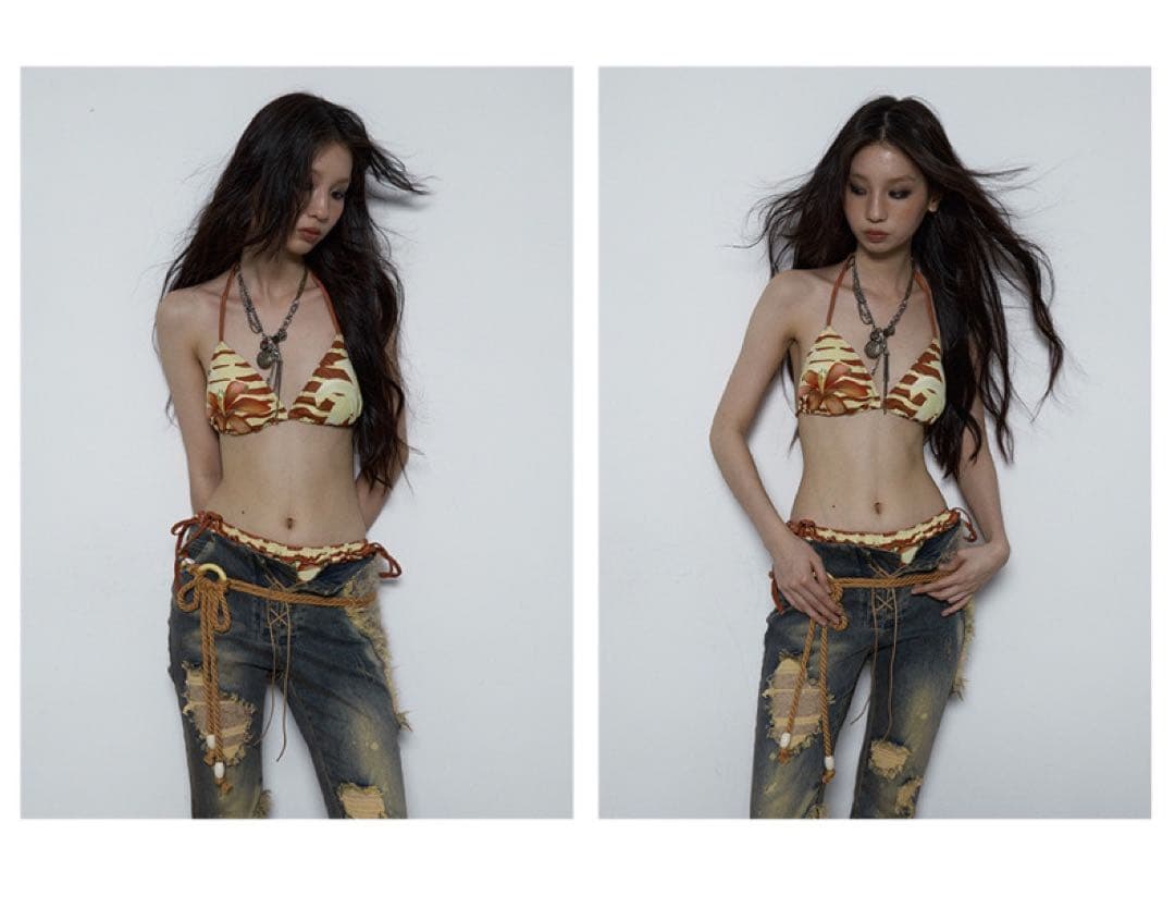 NO ROMANCEパンク ギャル×ピュア 百合風サマービキニセットy2k00s