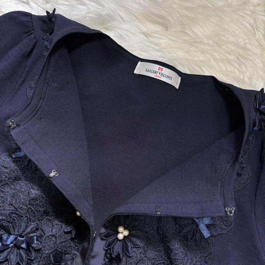 美品GALLERY VISCONTI花柄刺繍パール装飾カーディガン　ワンピース2
