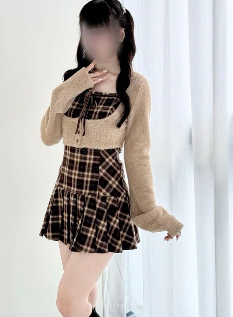 Bunnylis ファーボレロ×チェックミニワンピ