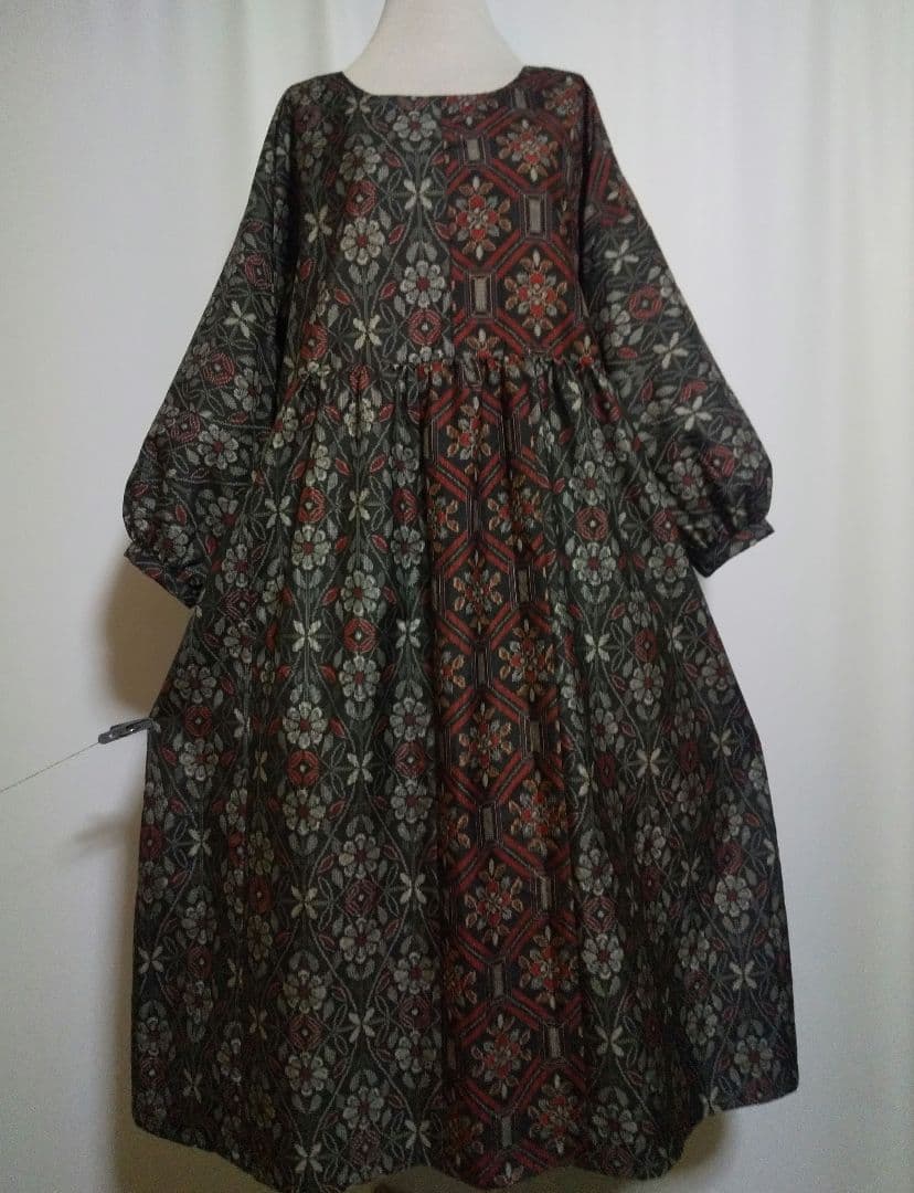 着物リメイク／ドルマン袖ワンピース★サイズL～LL