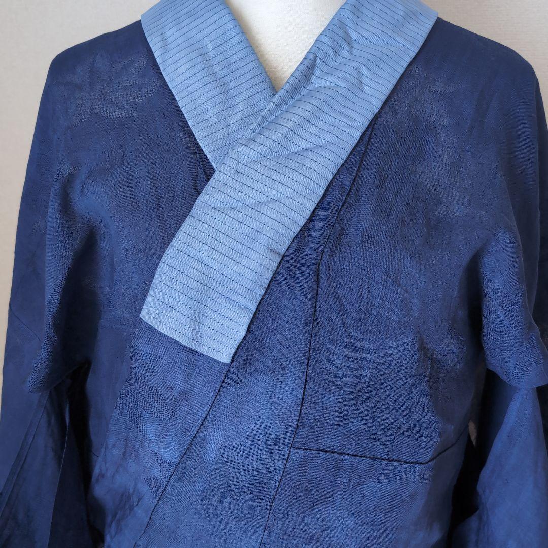 本麻　洗える長襦袢　カラー襦袢　デニムブルー　リサイクル　ka1