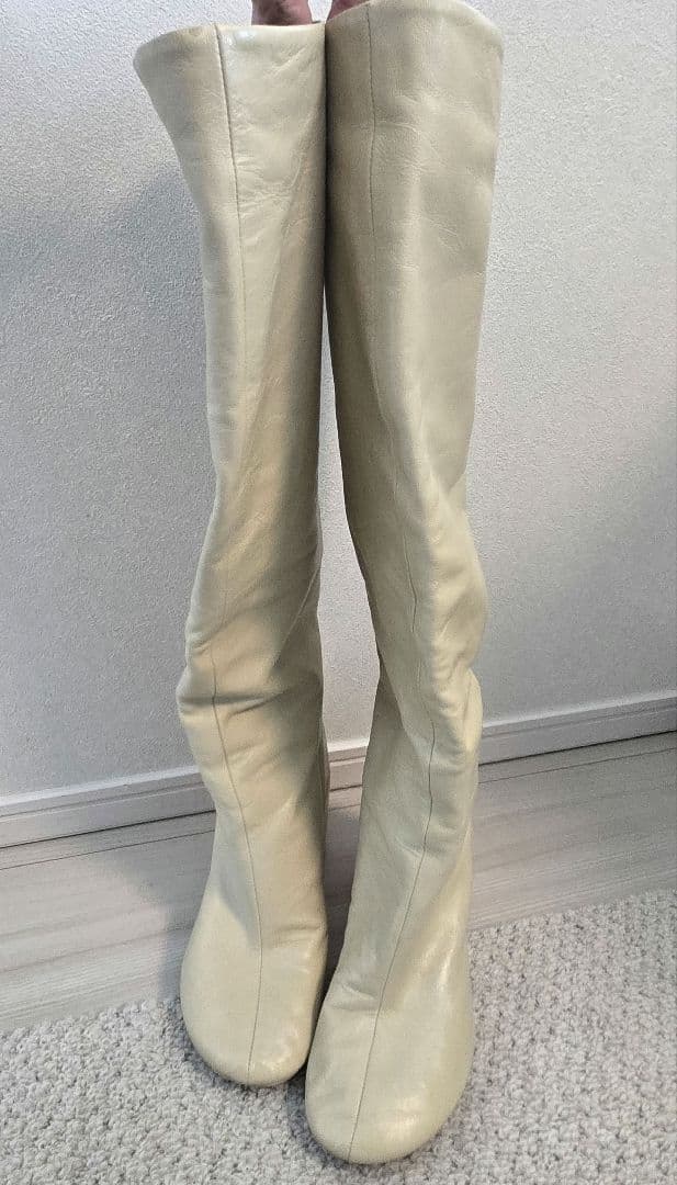 JIL SANDER クリーム色レザー ロングブーツ