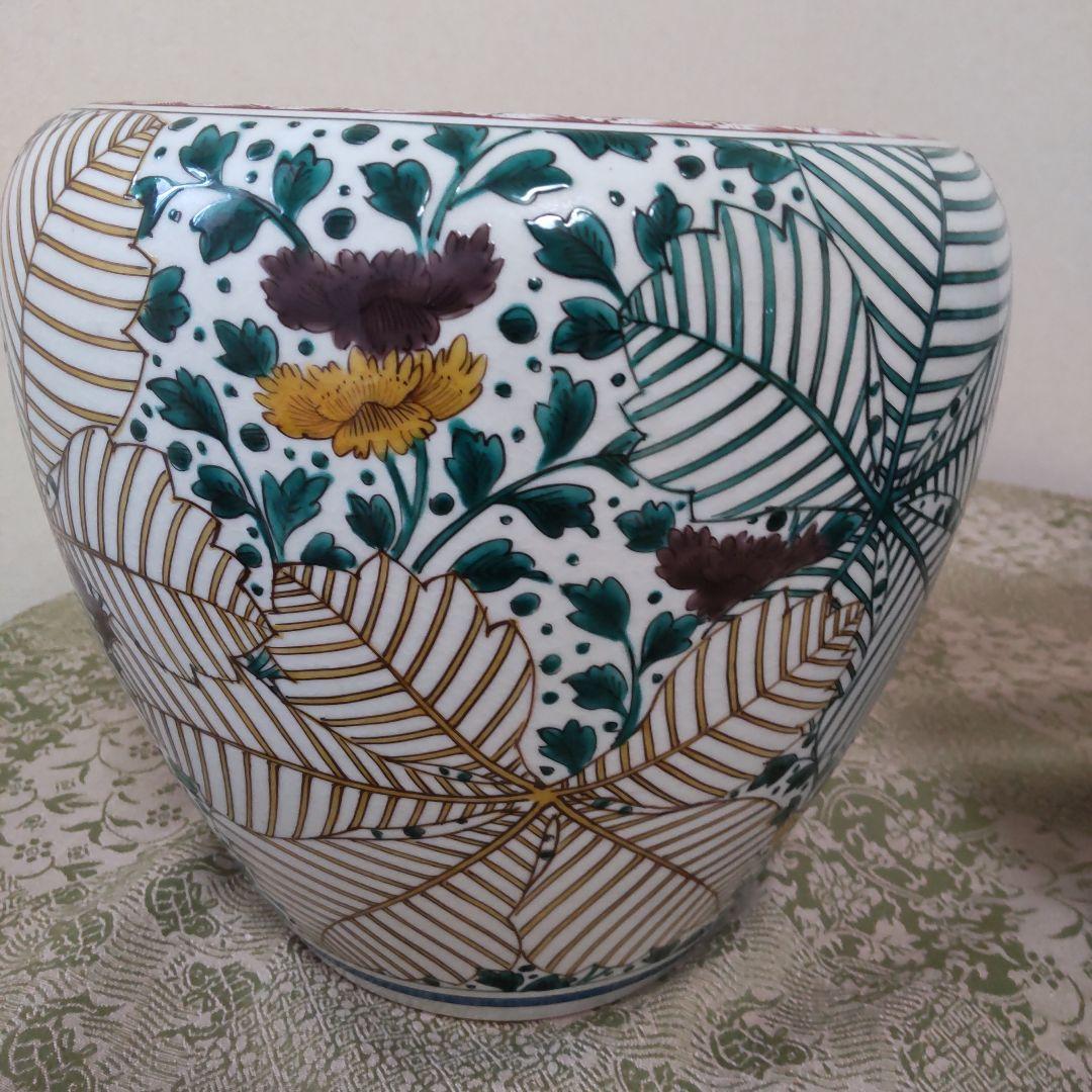 九谷焼柏葉文　火鉢　一対　木箱付き