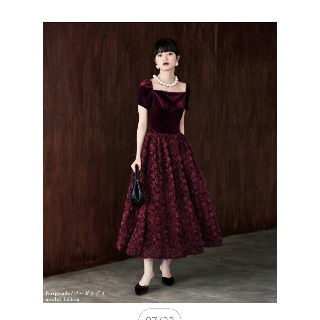 etoll ベロア ロゼット フレアドレス オケージョンドレス パーティー結婚式