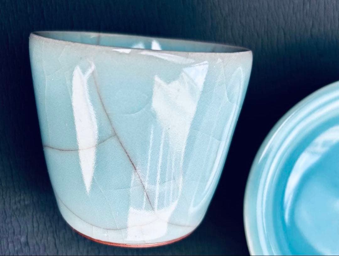 人間国宝　鈴木三成作　青瓷「氷裂」「淀青」 2点セット