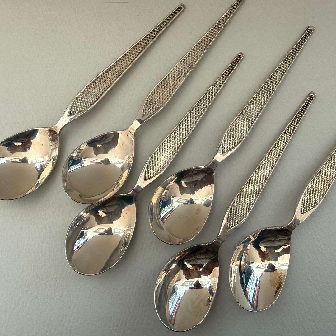 銀製スプーンセット　6本　シンプルアールデコ風　約110g