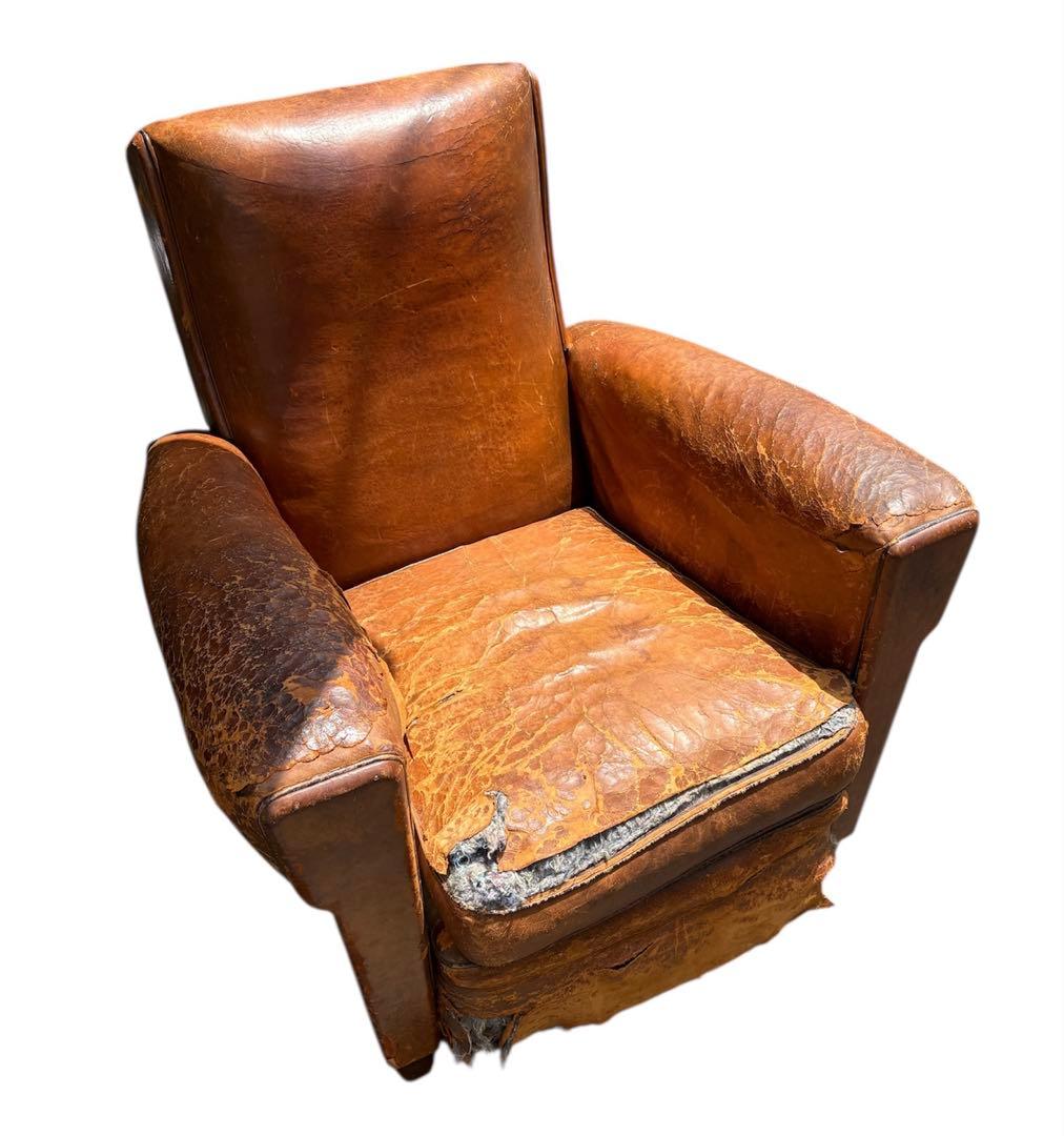 レザー クラブチェア フランス アンティーク 本革 1人掛け ソファ