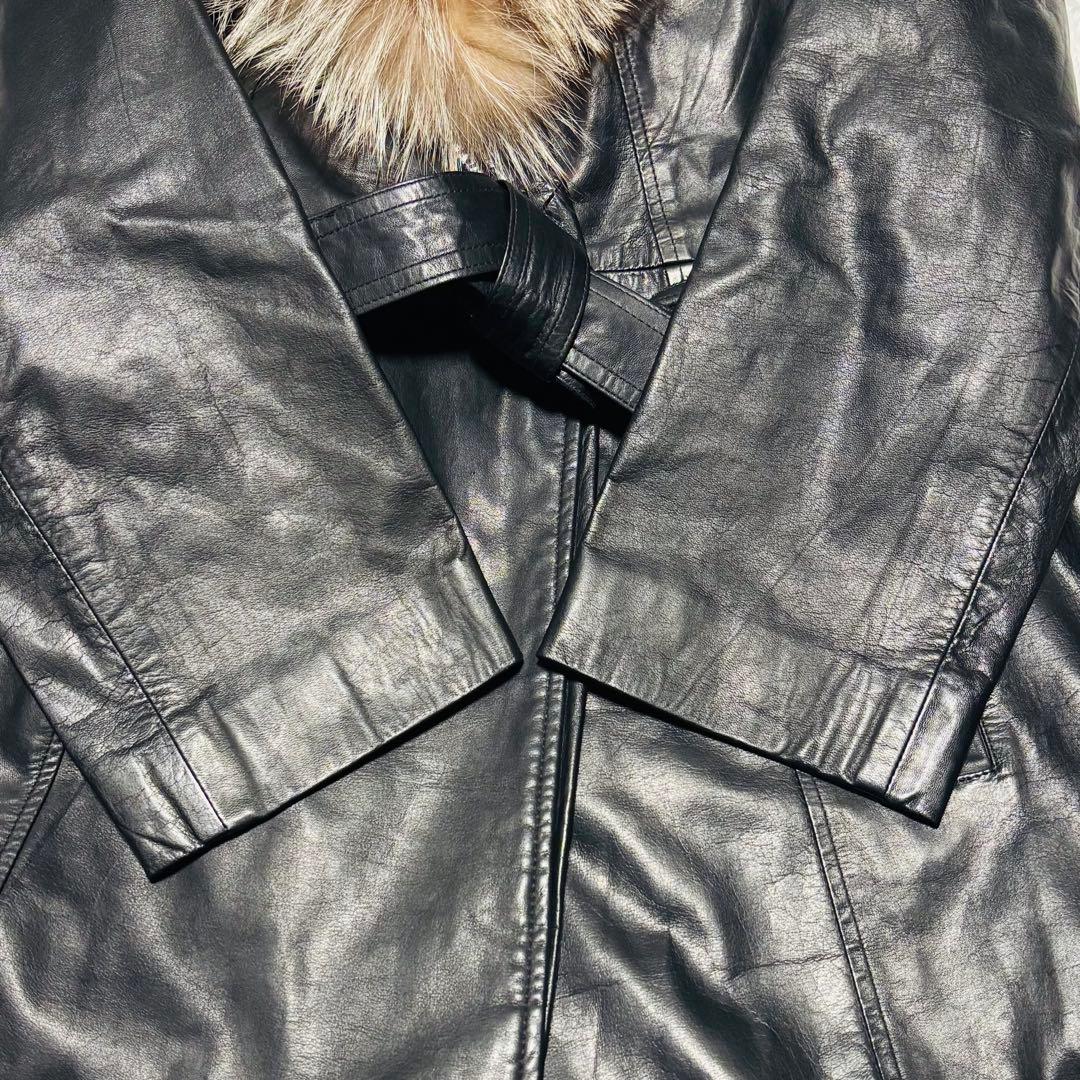 希少 Golden Fox トレンチコート ラムレザー 羊革 ブラック ファー