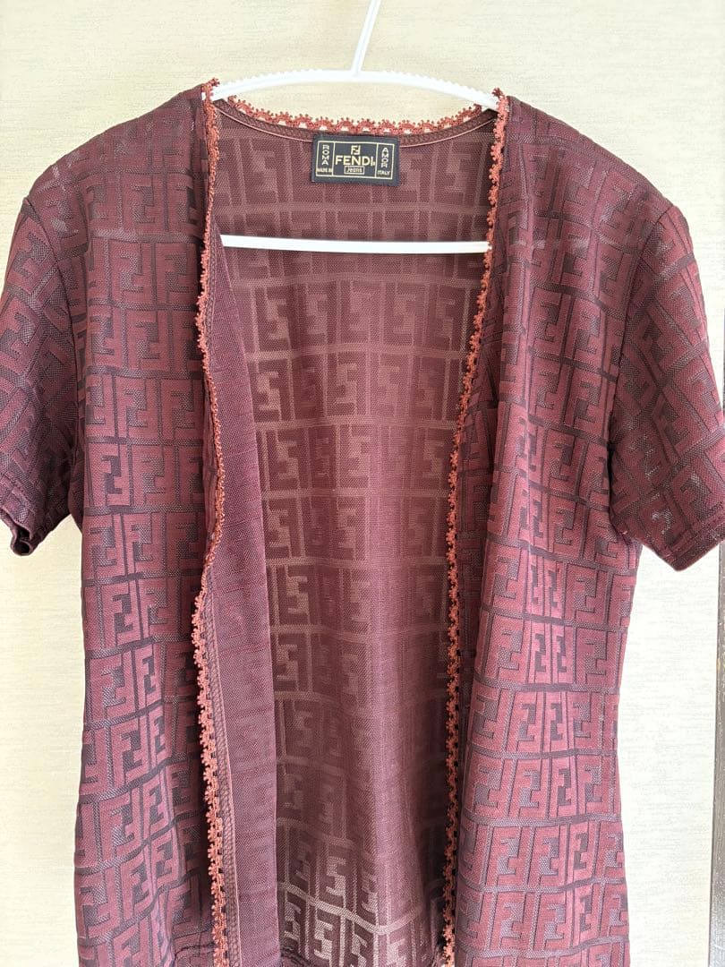 Fendi バーガンディ ロゴ タンクトップ カーディガン セット