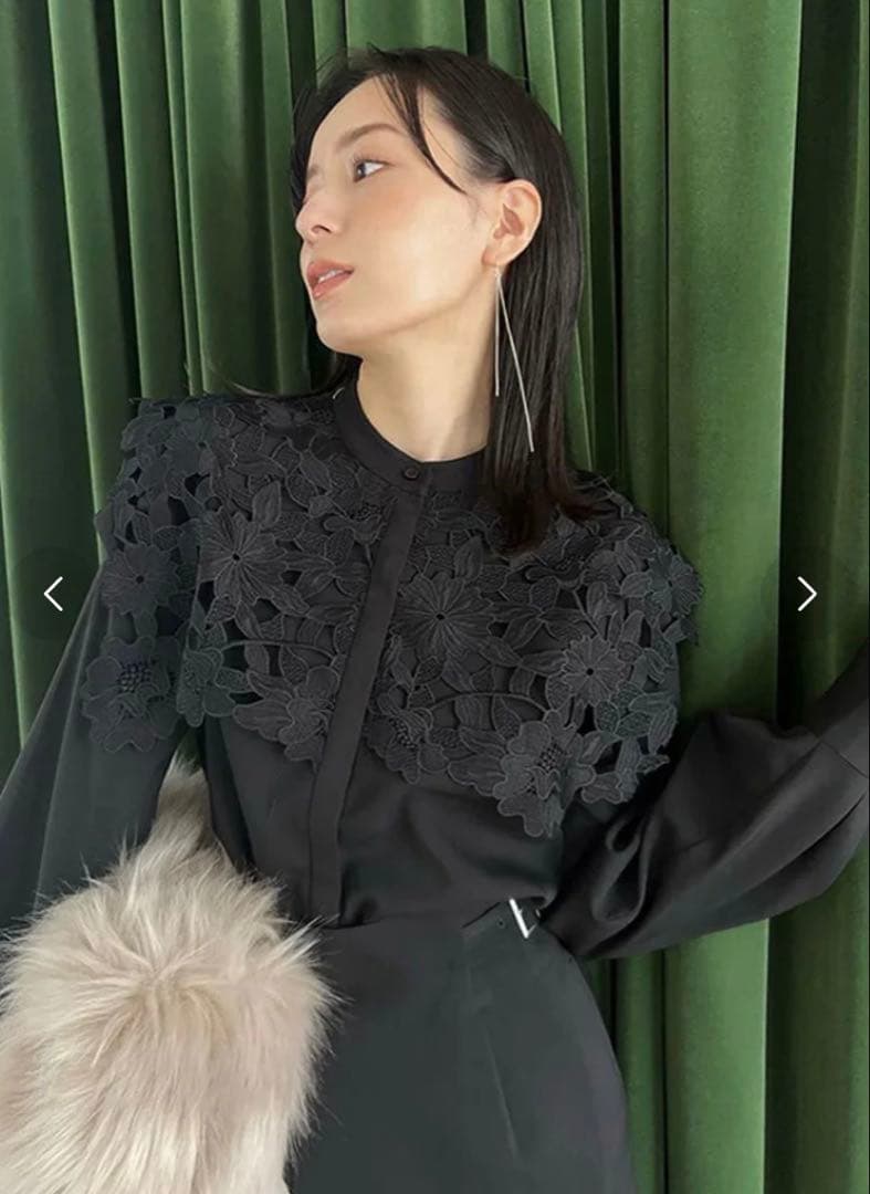 anuans 2wayスリーブレースドッキングブラウス （NAVY）