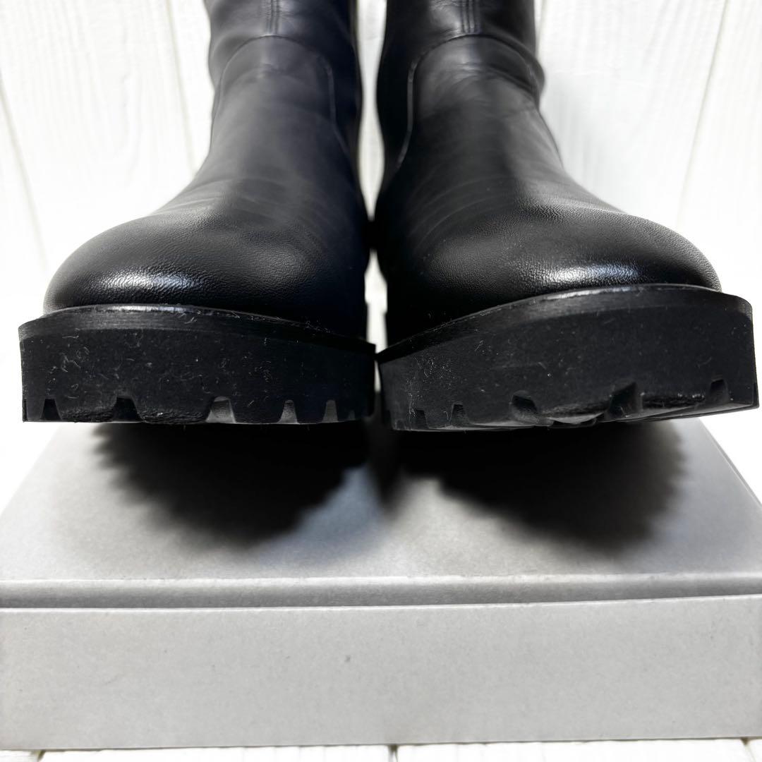 美品 銀座かねまつ AQUA BELL サイドジップブーツ 25 D 黒　厚底