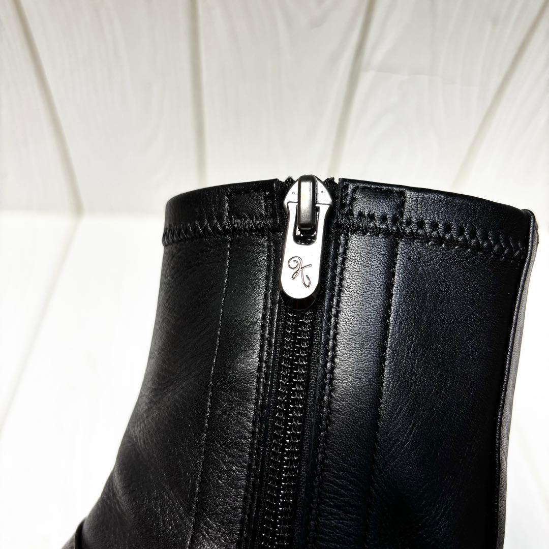 美品 銀座かねまつ AQUA BELL サイドジップブーツ 25 D 黒　厚底