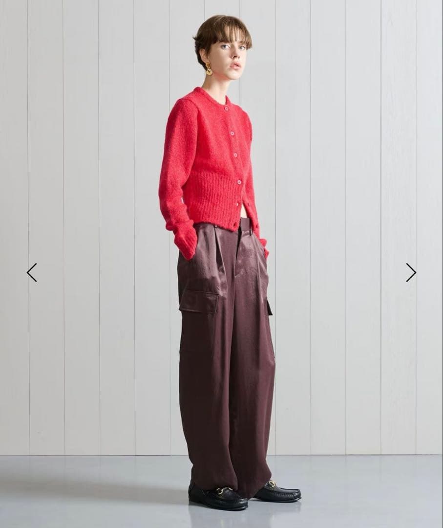 【美品】H BEAUTY&YOUTH ウールモヘヤ ショートカーディガン レッド