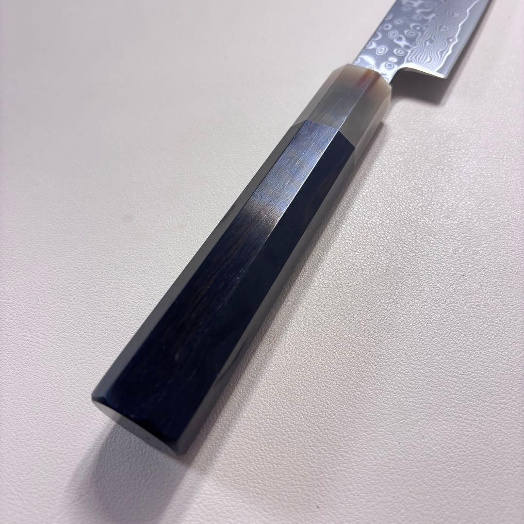 尺　300mm 墨流しダマスカス 柳刃包丁 黒檀本 牛八角柄　刺身包丁 和包丁ᙁ
