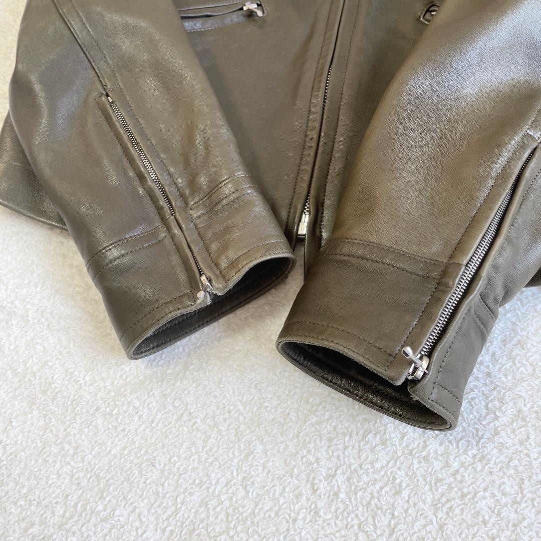 美品 サイズ0 アニエスベースペシャル シングルライダースジャケット カーキ