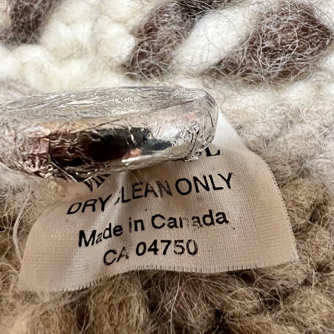 カナダ製 カウチンニット L相当 トナカイ柄 貝ボタン 手編み 肉厚 アメカジ