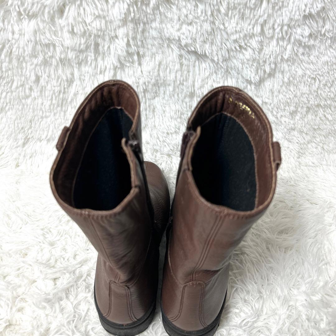 【新品・未使用級】ecco レザーシボ加工ブーツ ブラウン 24cm 3E