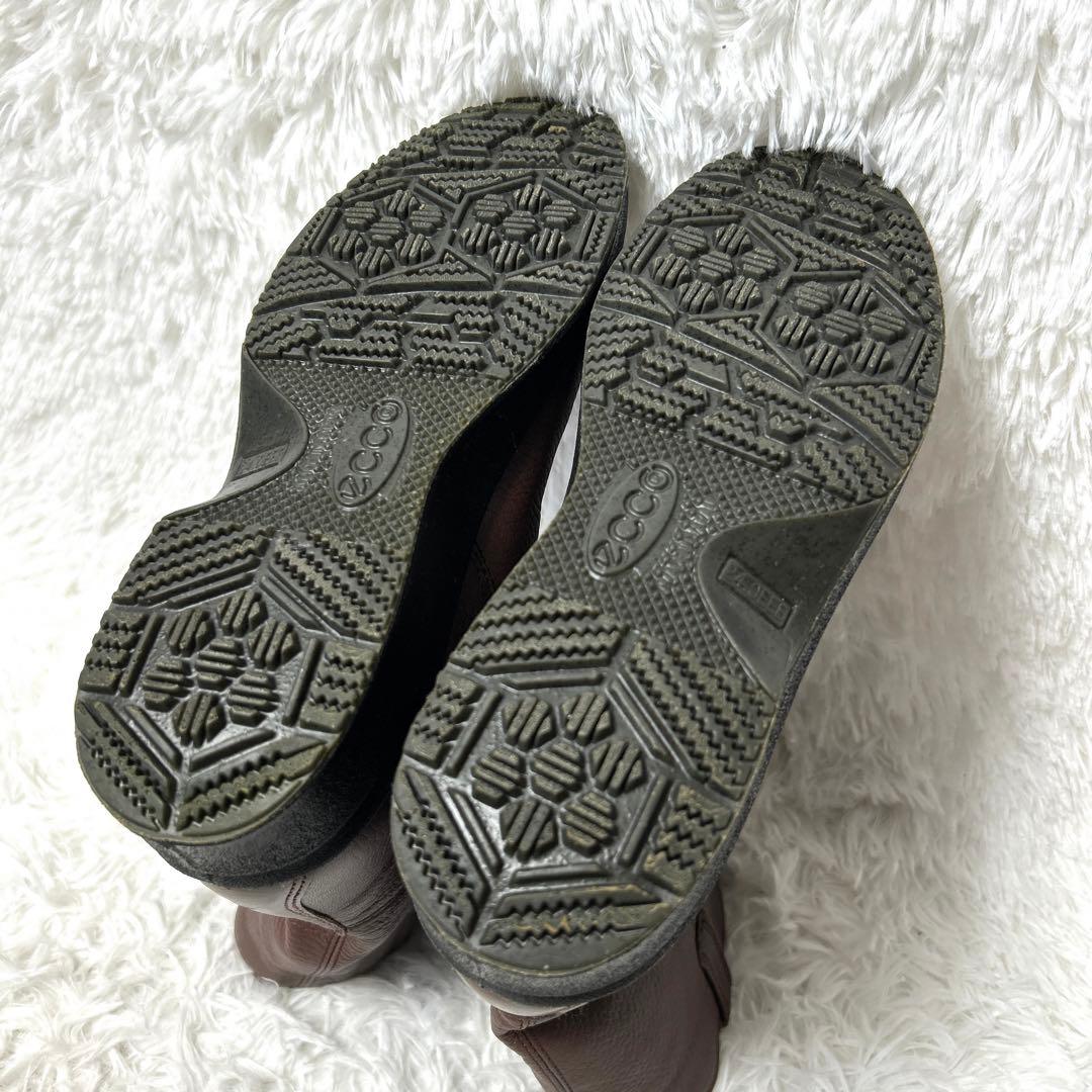 【新品・未使用級】ecco レザーシボ加工ブーツ ブラウン 24cm 3E
