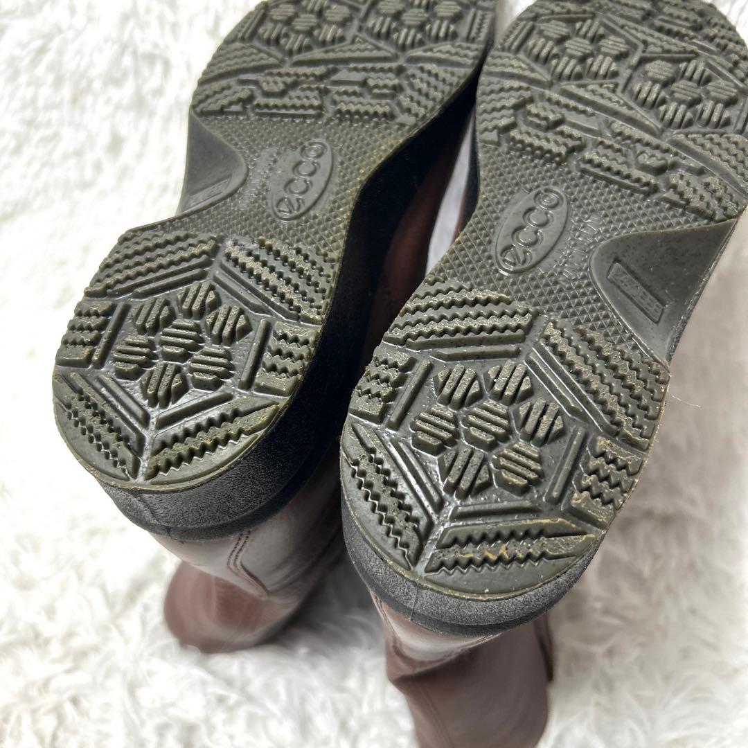 【新品・未使用級】ecco レザーシボ加工ブーツ ブラウン 24cm 3E