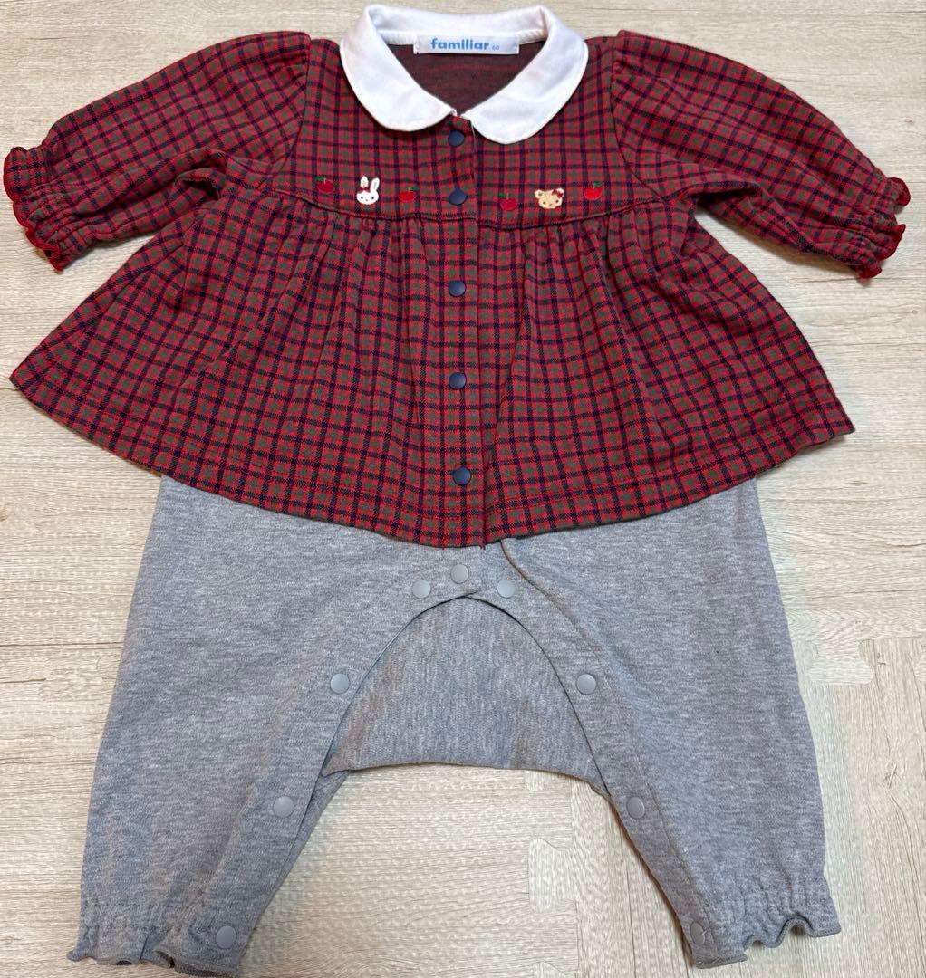 familiar 赤 チェック柄カバーオール 60cm ★新品未使用★ロンパース