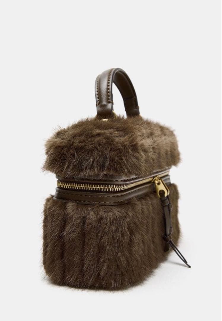 完売品ZARA フェイクファーハードハンドバッグ 新品タグ付き　ブラウン