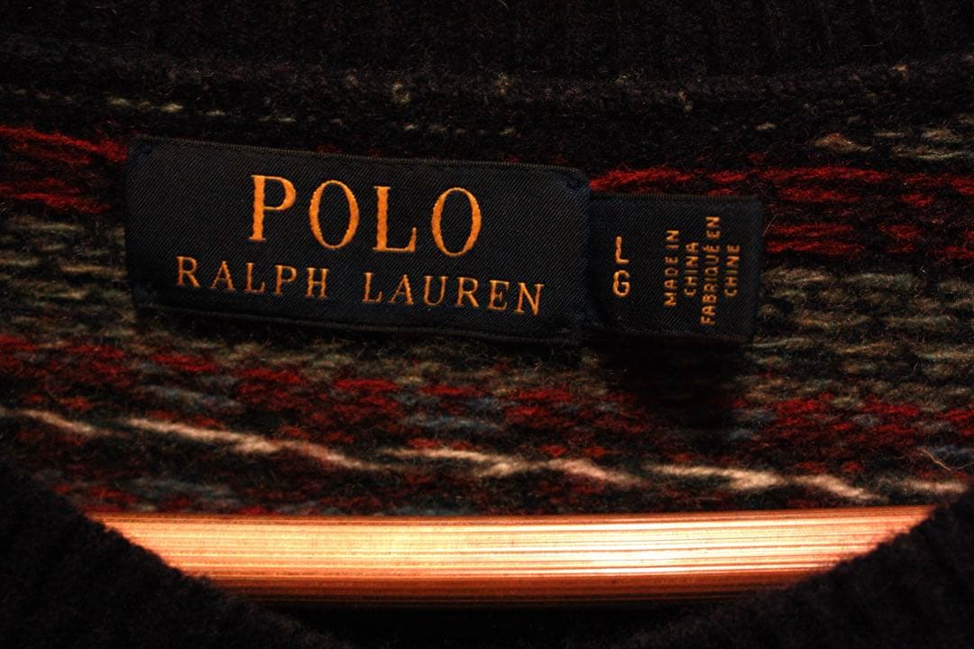 ポロラルフローレン カシミヤ混 フェアアイル ニット L 紺 総柄 セーター