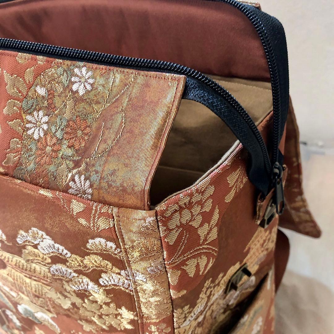 【ちょこぼんや】帯リメイク　チャーム捻り留め具付スクエア型リュック