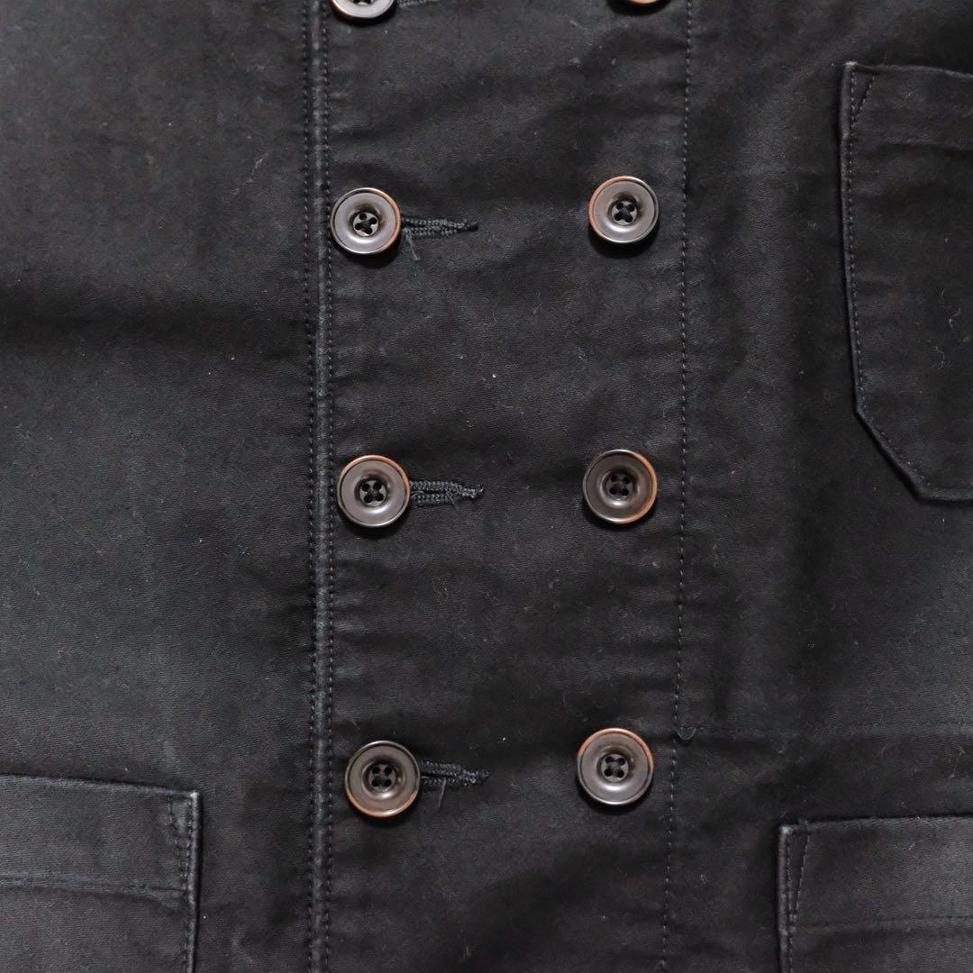 スタンドカラーダブルブレスト　ブラックモールスキンジャケット