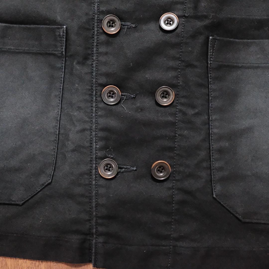 スタンドカラーダブルブレスト　ブラックモールスキンジャケット