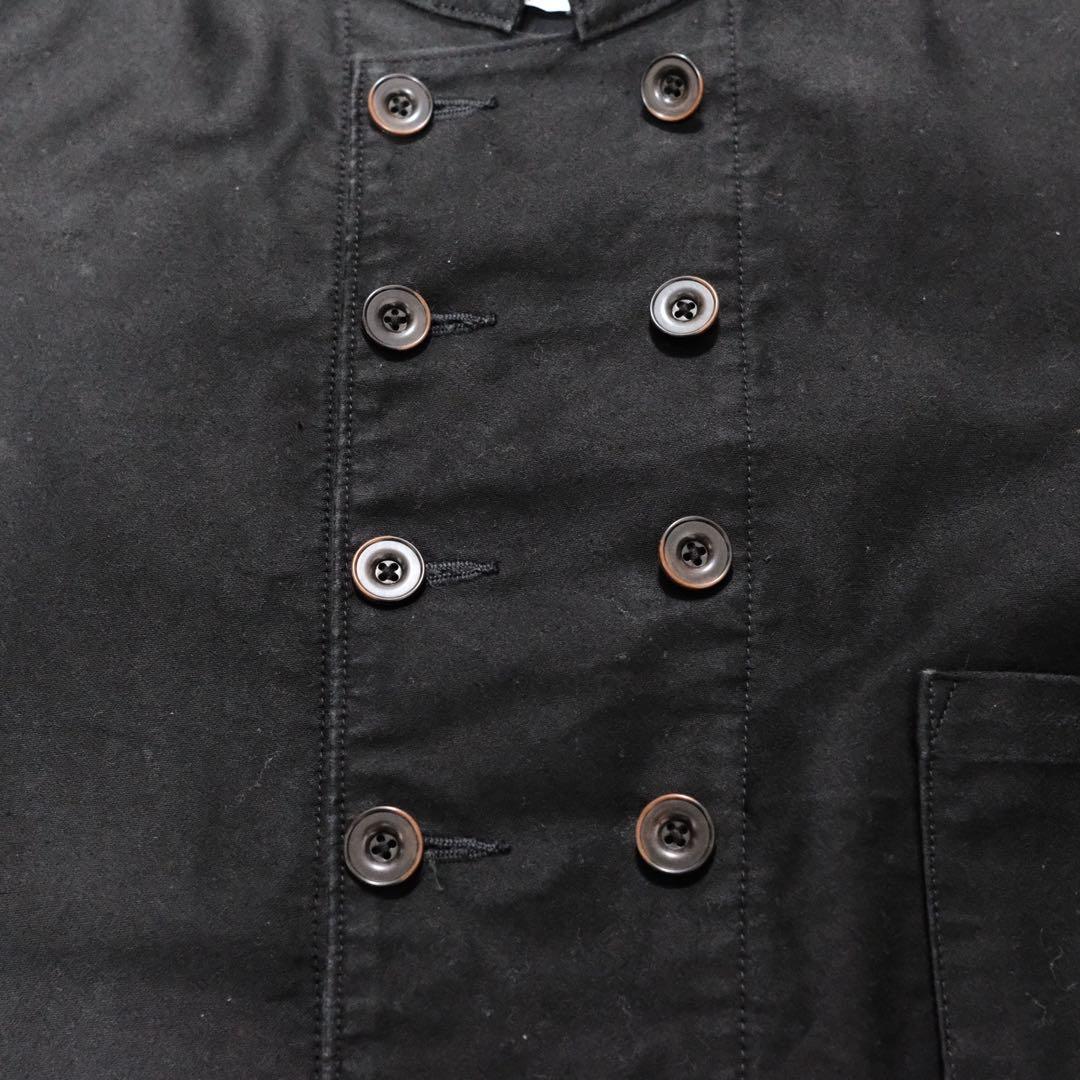 スタンドカラーダブルブレスト　ブラックモールスキンジャケット