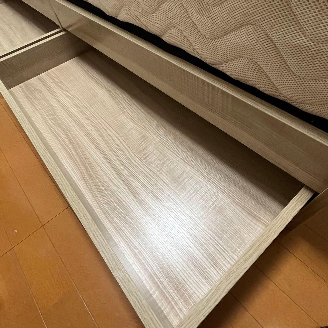 アッシュホワイト ダブルベッドフレーム 収納付き