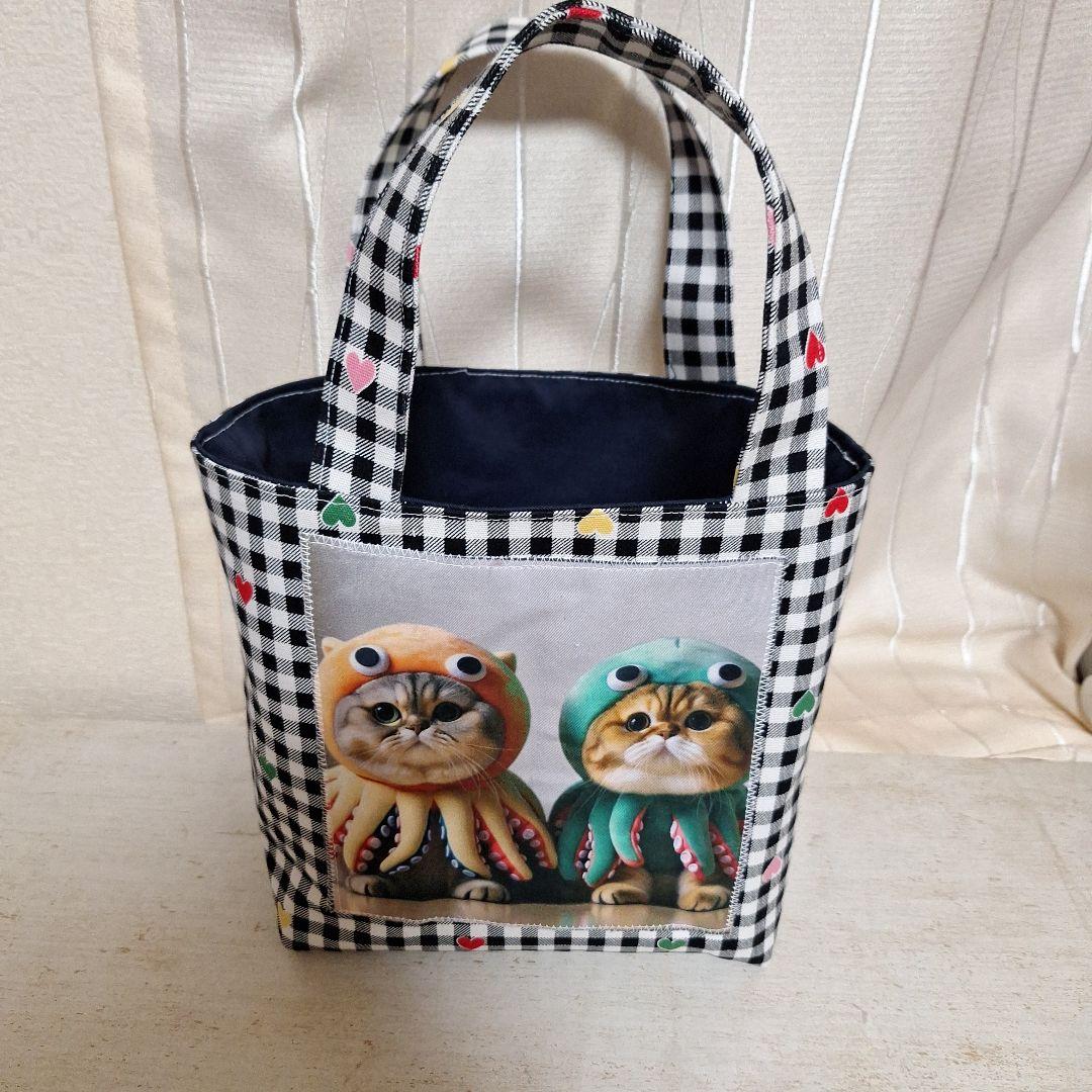 激レアねこパネル生地　ハンドメイド　ミニバック　ポーチ