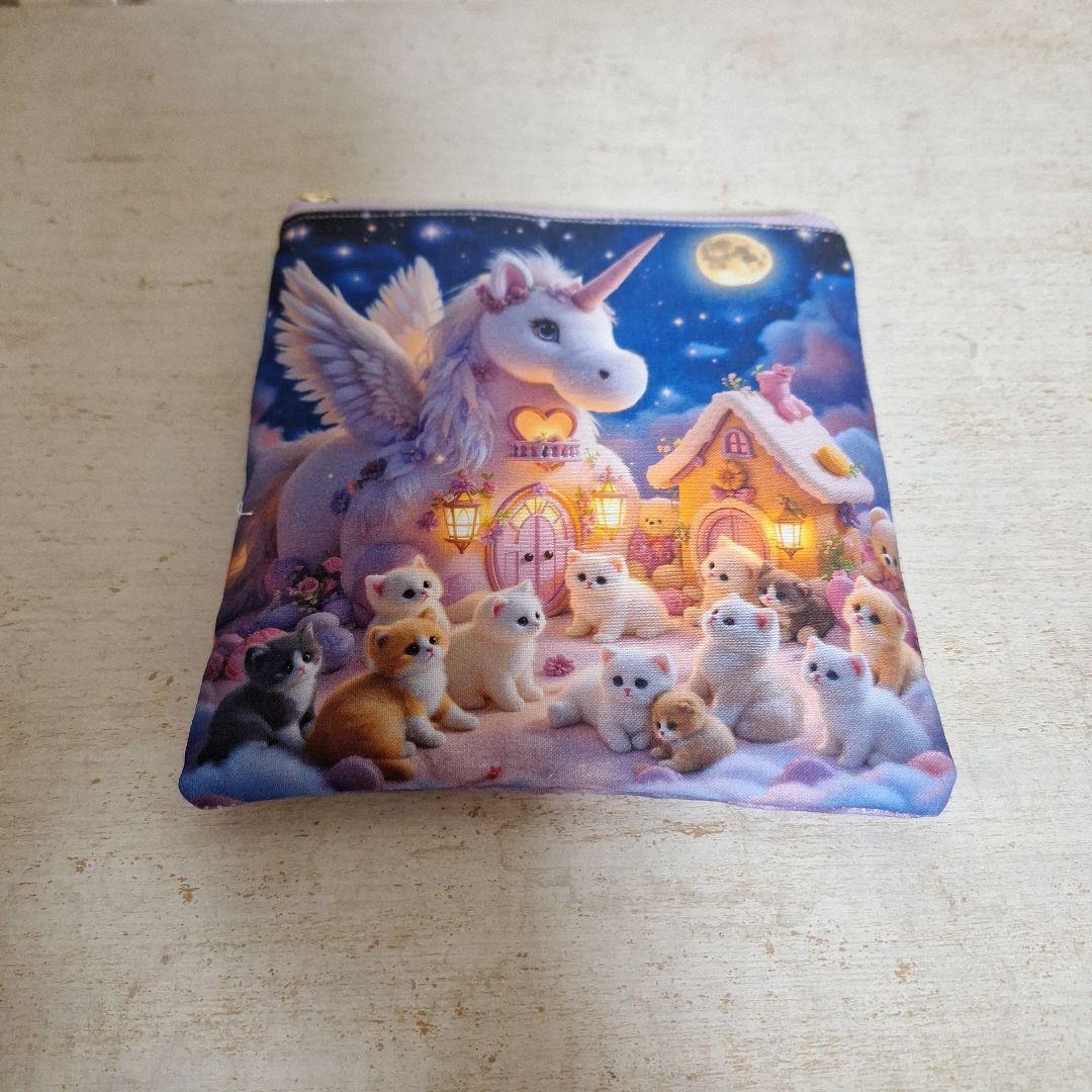激レアねこパネル生地　ハンドメイド　ミニバック　ポーチ