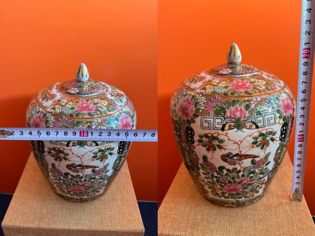 1266  中国　骨董　大清乾隆年製　粉彩人物花鳥文　花瓶　壺　時代物