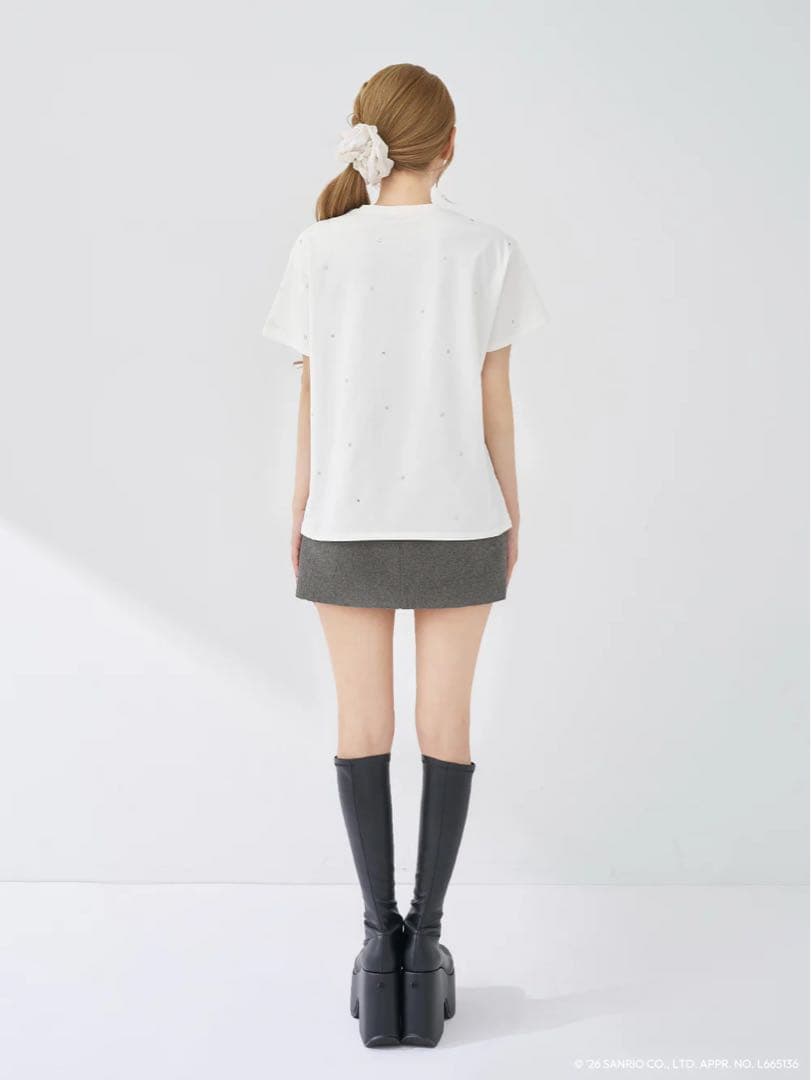 ダーリッチ Hello DarichキルティングアップリケビジューTシャツ 白