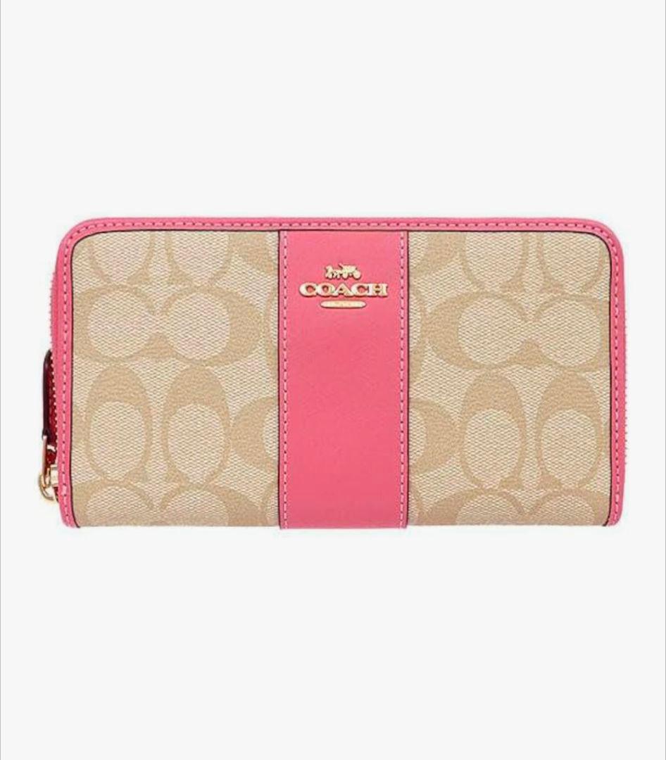 COACH ベージュ/ピンク 長財布