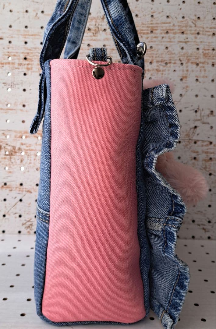 こ*能様 コヤンイサムチョン　ルミ　デニムリメイクフリルトートバッグ