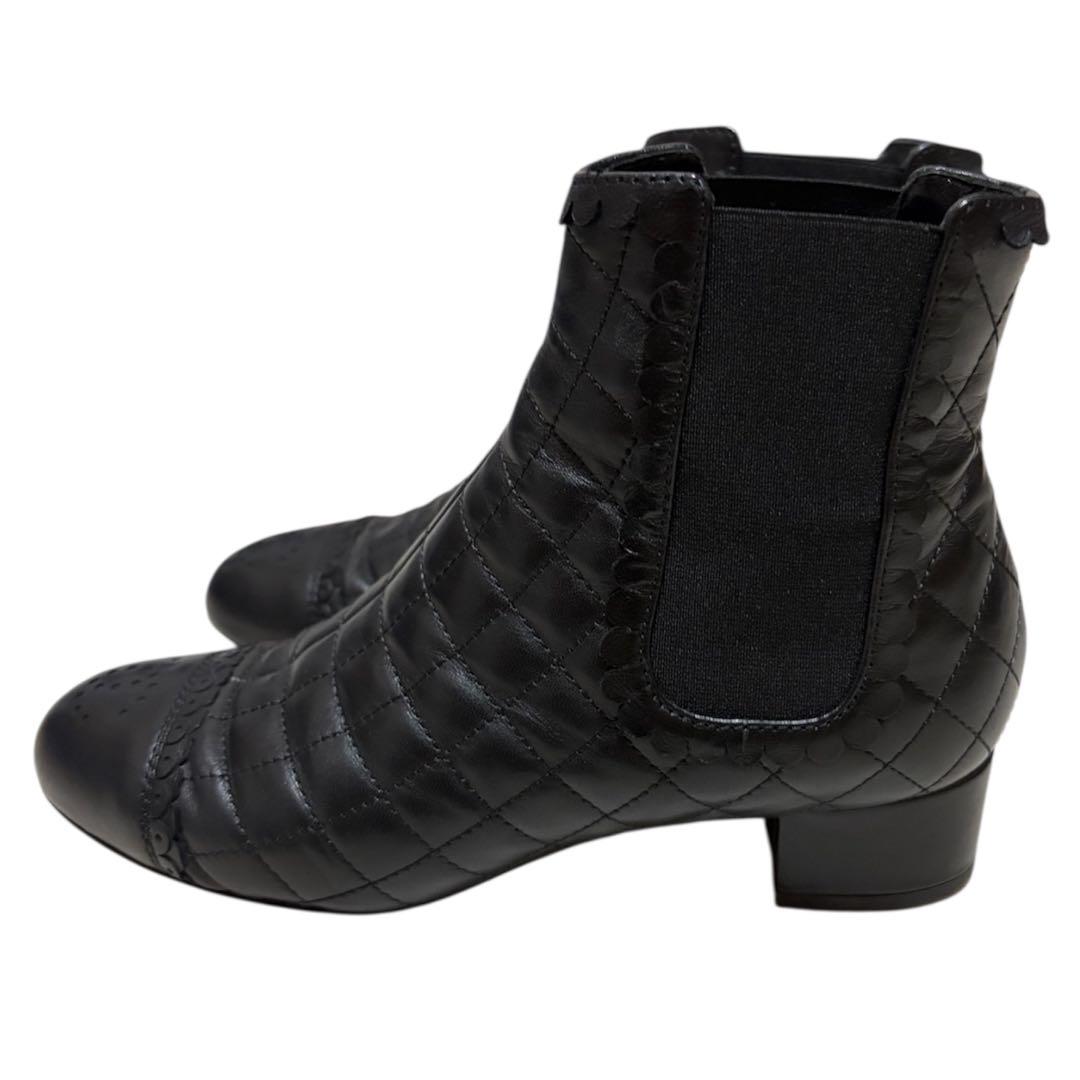 CHANEL シャネル マトラッセ サイドゴアブーツ 35C 黒 ブラック 美品