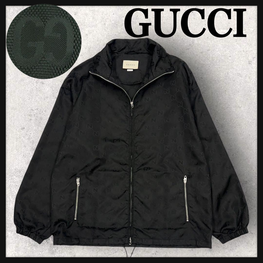 11963【美品・現行モデル】グッチ　ジャンボGG 総柄ナイロンジャケット　黒